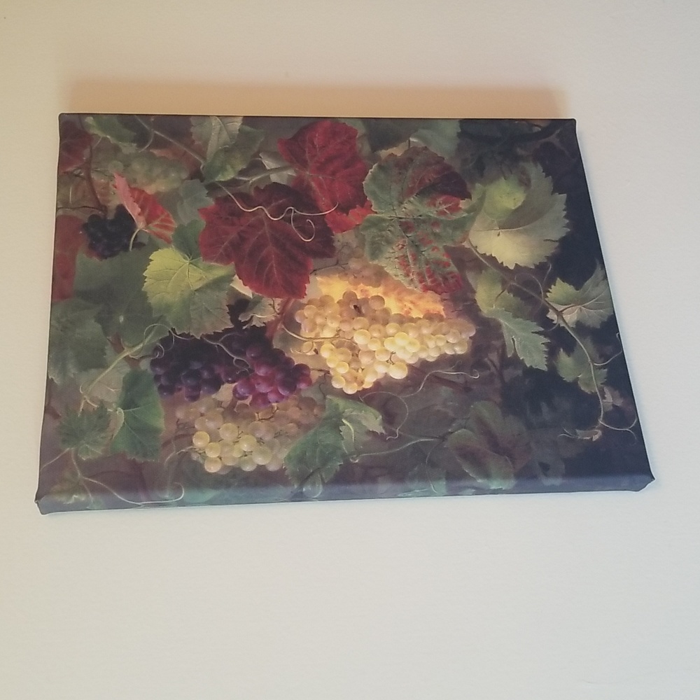 PRINT ON CANVAS TRIBUTE TO BACCHUS GOD OF WINE GRAPES FRUIT 9 X 12 WOOD